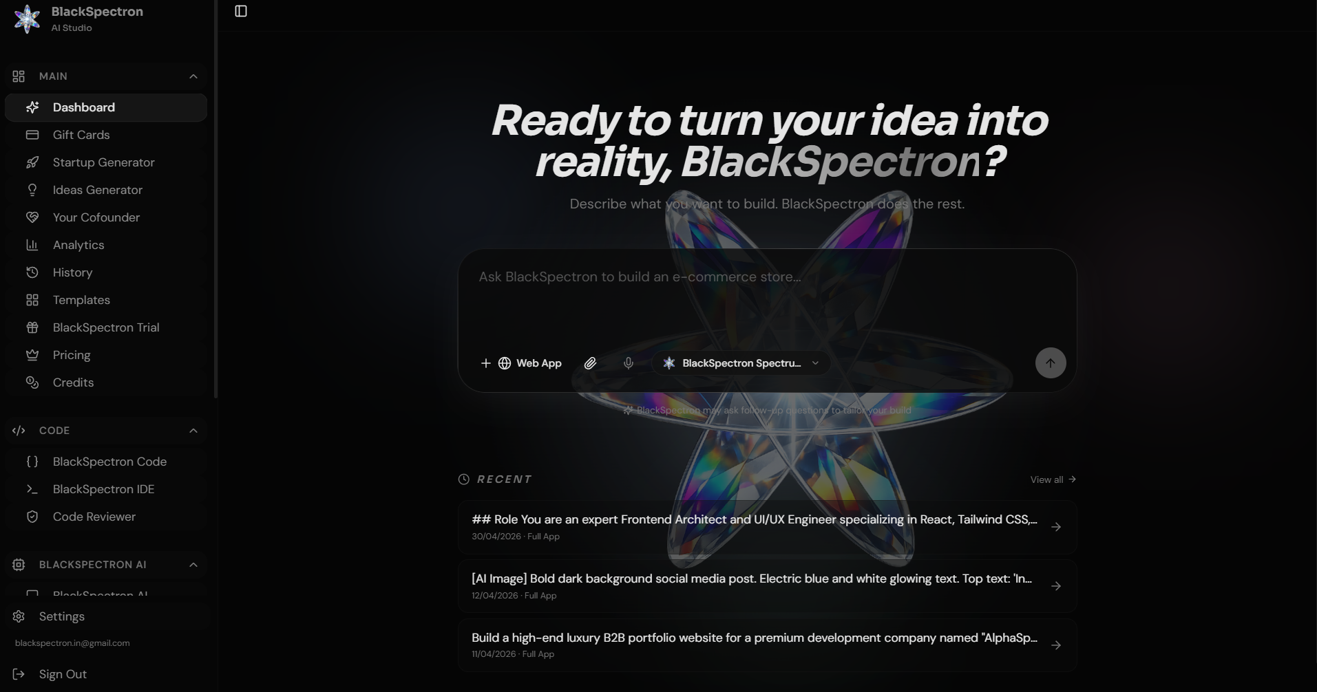 BlackSpectron AI Studio Dashboard