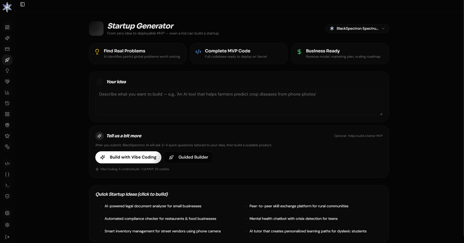 BlackSpectron AI Studio Startup Generator